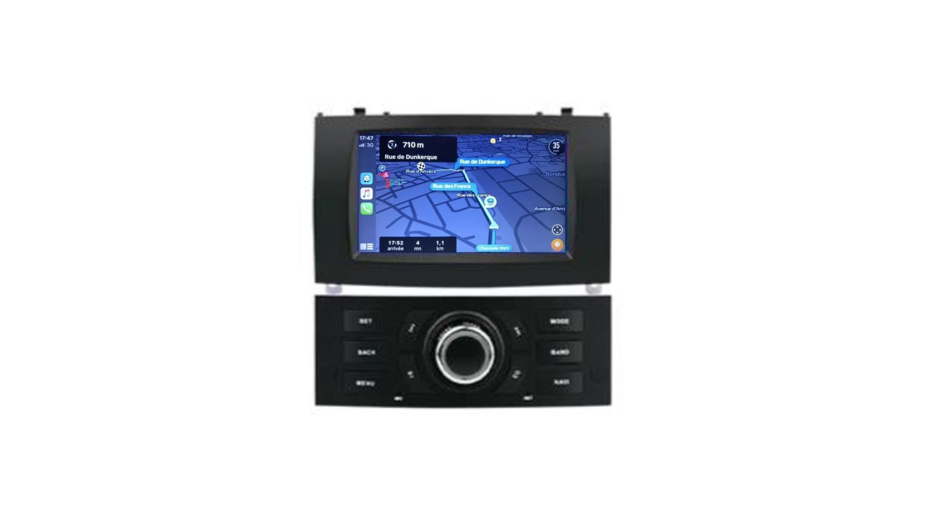 Autoradio noir full tactile gps bluetooth android apple carplay peugeot 407 de 2004 a 2010 camera de recul 02
