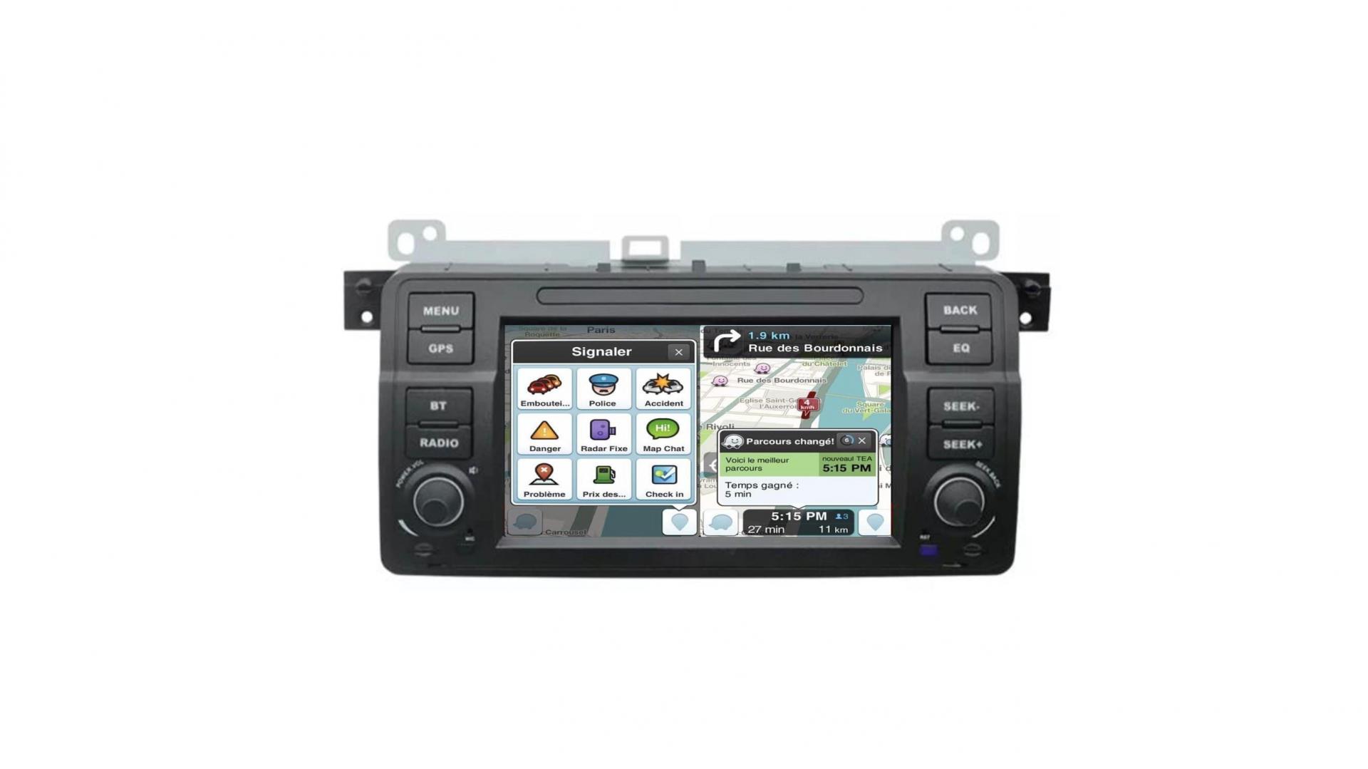 Autoradio GPS full tactile Bluetooth Android & Apple Carplay BMW Série 3 E46  et M3 1998-2007 + caméra de recul